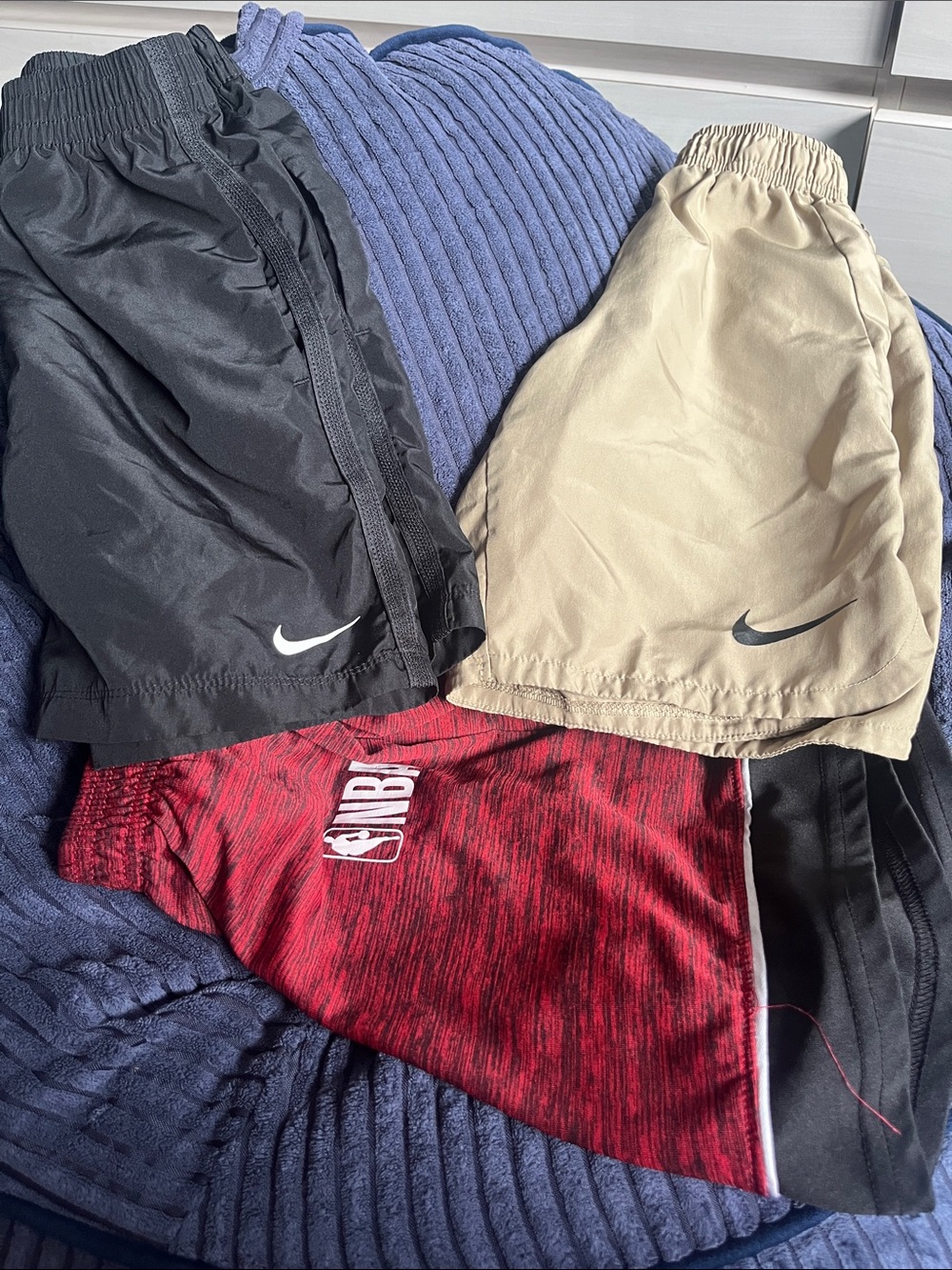 Nike Kids Black, Tan, and Red Athletic Shorts Trio